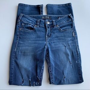 Silver Jeans Suki Mid Slim Bootcut Distressed Super Stretch Size 28
